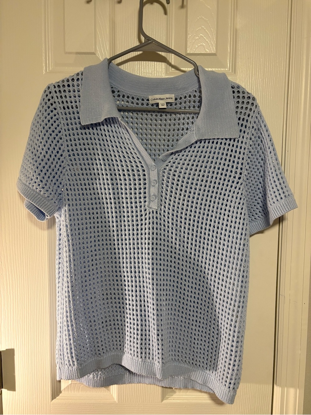 Calvin Klein Jeans Light Blue Open-Knit Polo Shirt